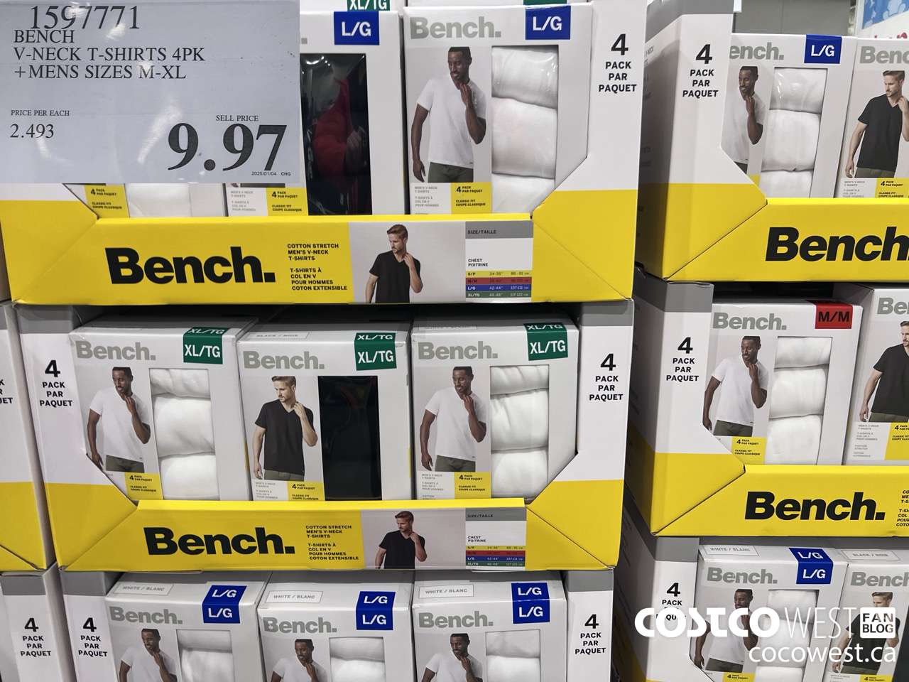 1597771 BENCH V-NECK T-SHIRTS 4PK MENS SIZES M-XL $9.97