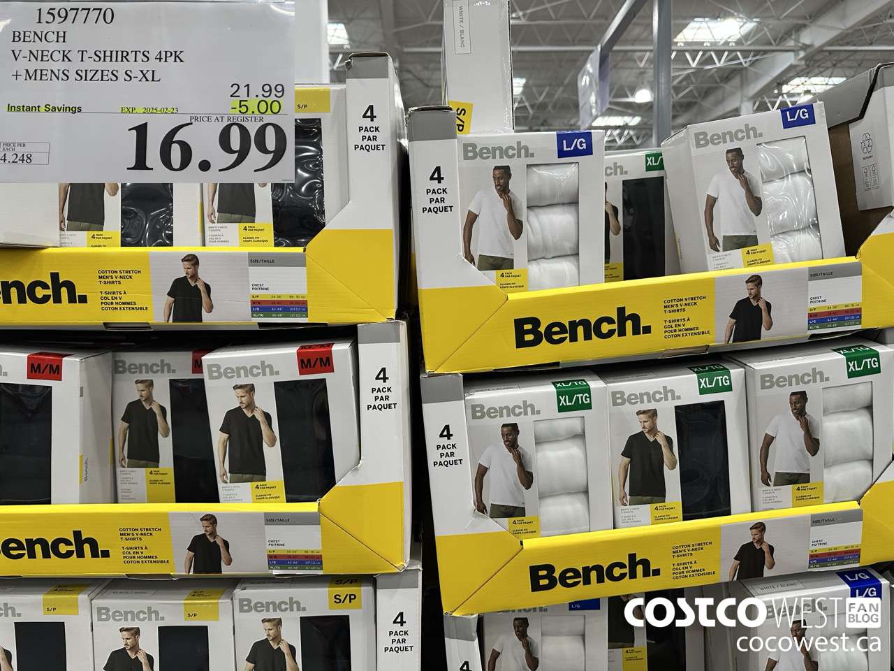 1597770 BENCH V-NECK T-SHIRTS 4PK MENS SIZES S-XL ($5.00 INSTANT SAVINGS EXPIRES ON 2025-02-23) $16.99