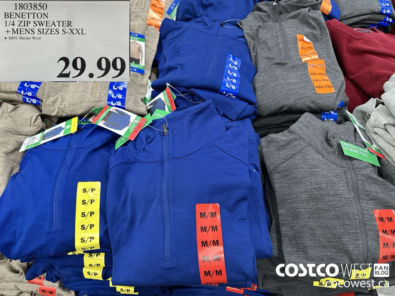 1803850 BENETTON 1/4 ZIP SWEATER MENS SIZES S-XXL $29.99