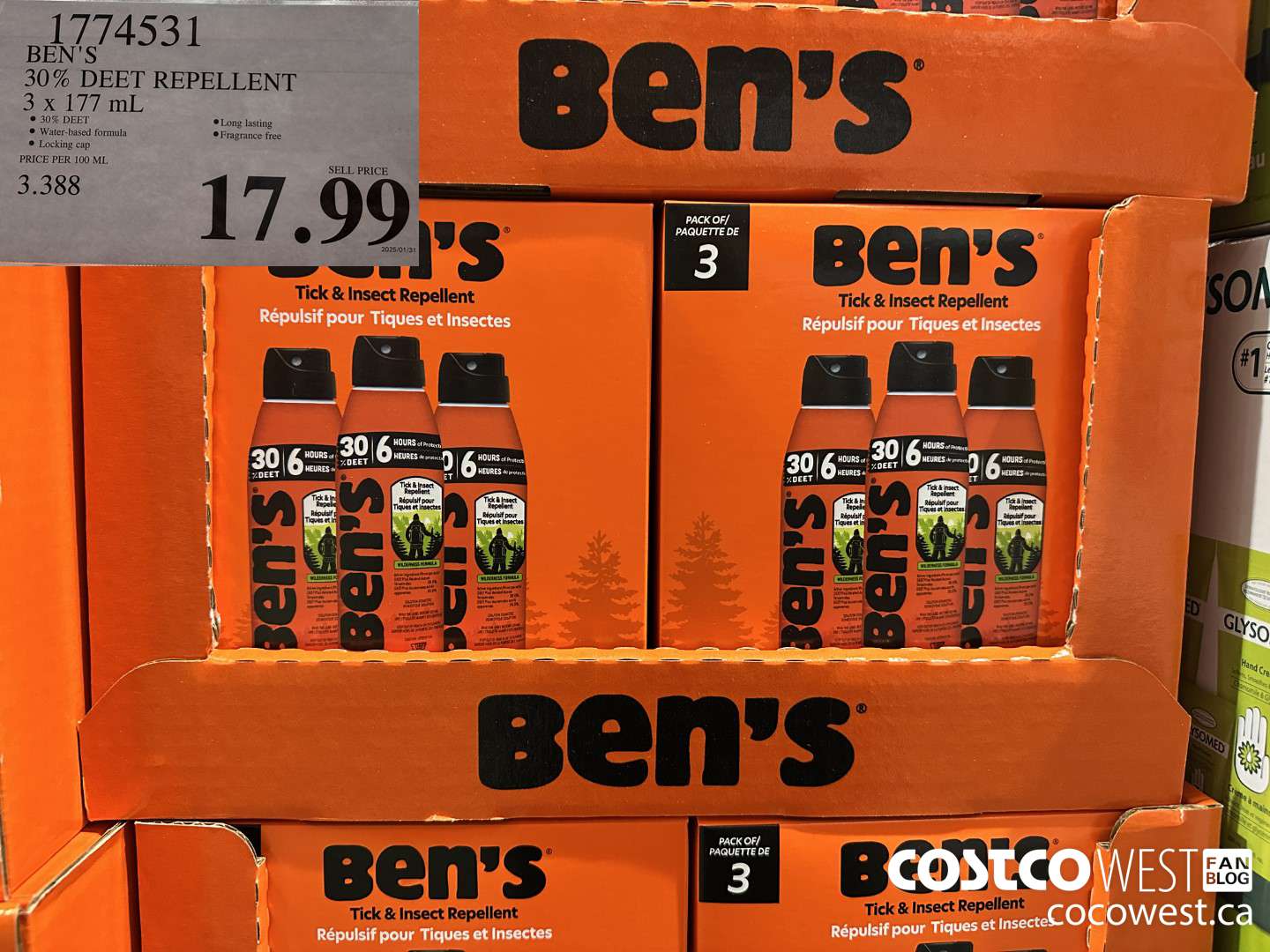 1774531 BEN'S 30% DEET REPELLENT 3 x 177 mL $17.99