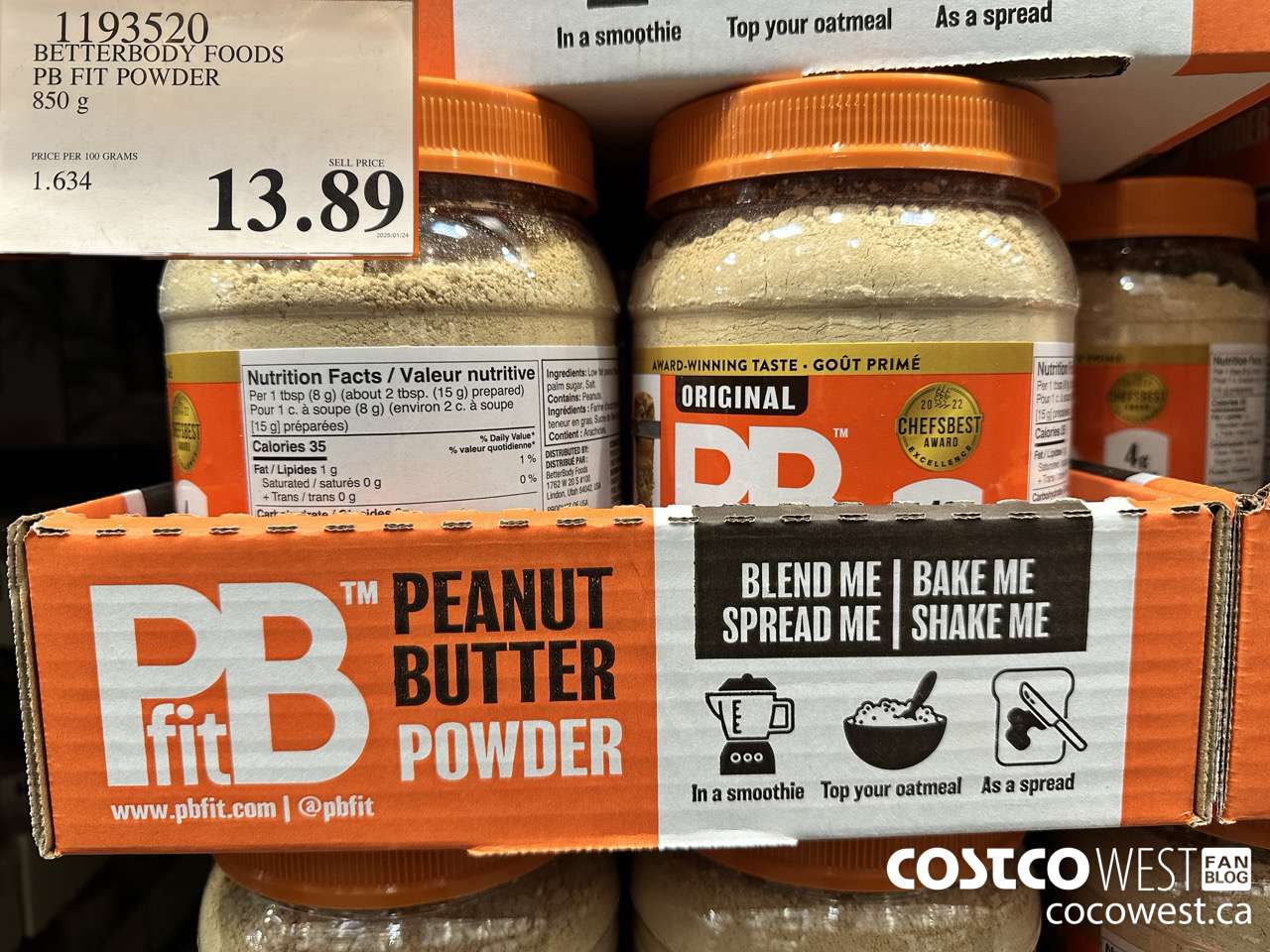 1193520 BETTERBODY FOODS PB FIT POWDER 850G $13.89