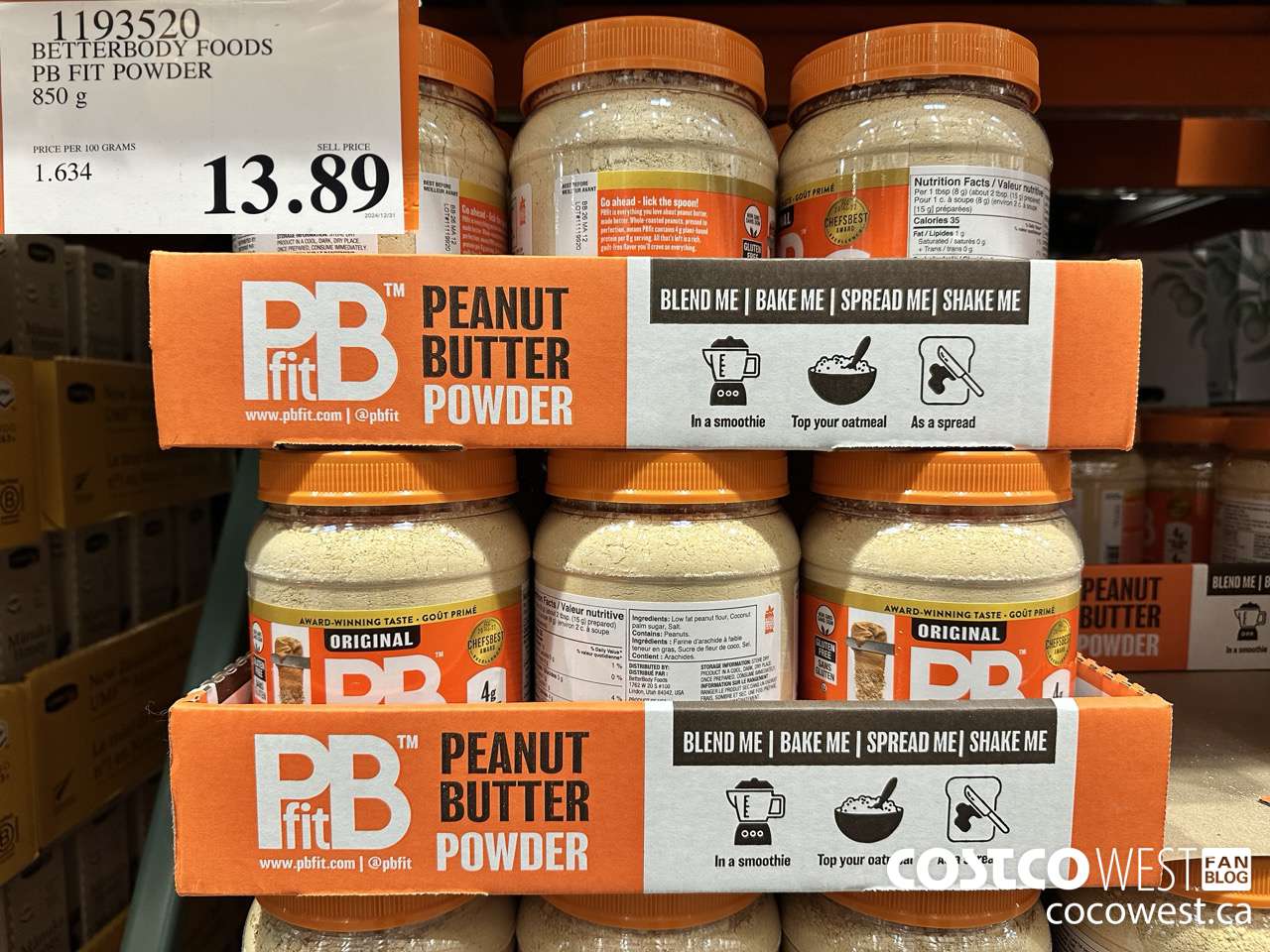 1193520 BETTERBODY FOODS PB FIT POWDER 850 g $13.89