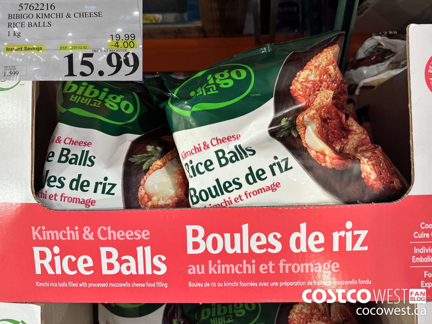 5762216 BIBIGO KIMCHI & CHEESE RICE BALLS 1 KG ($4.00 INSTANT SAVINGS EXPIRES ON 2025-02-02) $15.99