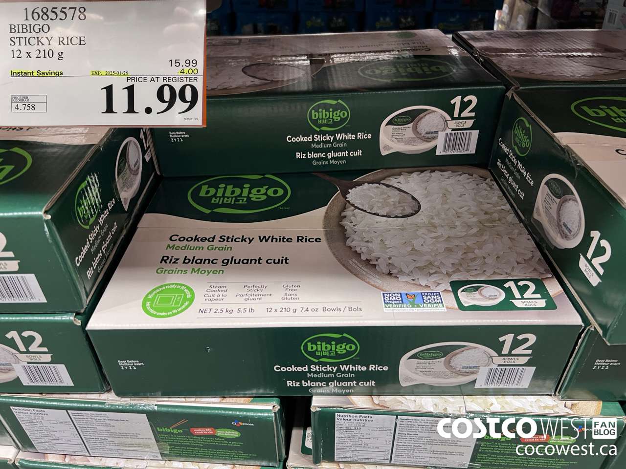 1685578 BIBIGO STICKY WHITE RICE 12/7.4 OZ ($4.00 INSTANT SAVINGS EXPIRES ON 2025-01-26) $11.99