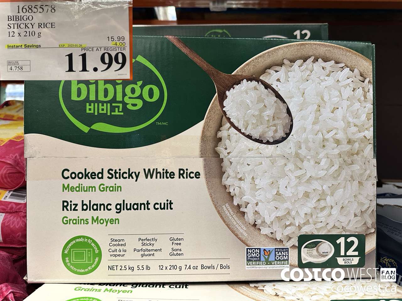 1685578 BIBIGO STICKY WHITE RICE 12/7.4 OZ ($4.00 INSTANT SAVINGS EXPIRES ON 2025-01-26) $11.99