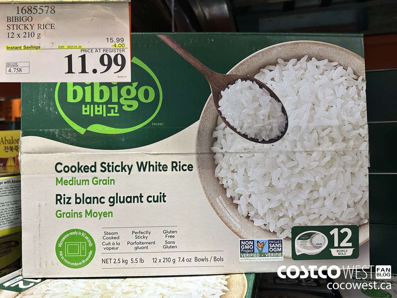 1685578 BIBIGO STICKY WHITE RICE 12/7.4 OZ ($4.00 INSTANT SAVINGS EXPIRES ON 2025-01-26) $11.99