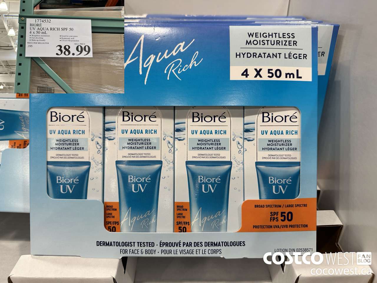 1774532 BIORE UV AQUA RICH SPF 50 4 X 50ML $38.99