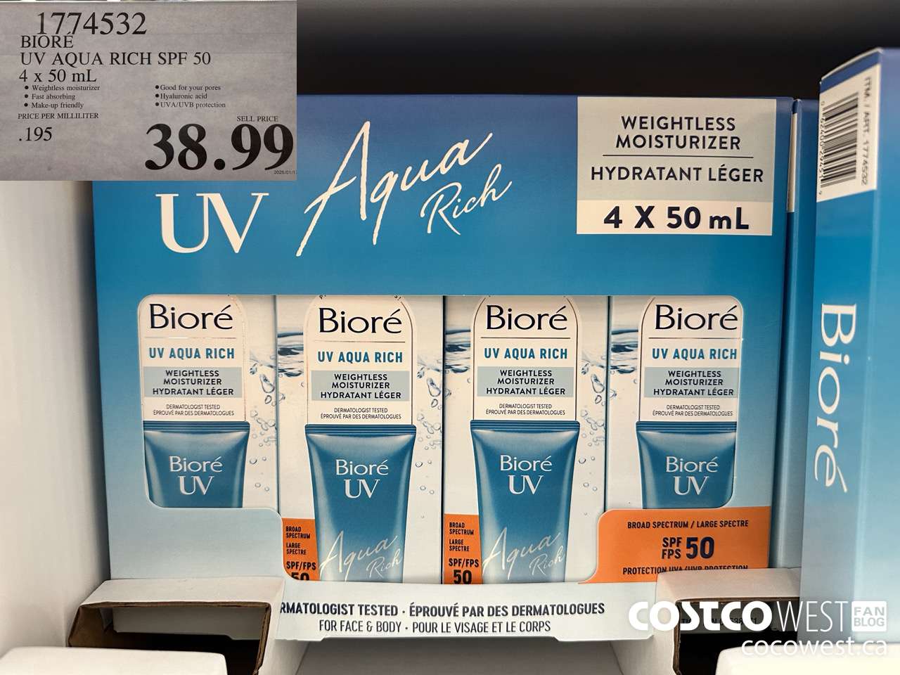 1774532 BIORE UV AQUA RICH SPF 50 4 X 50ML $38.99