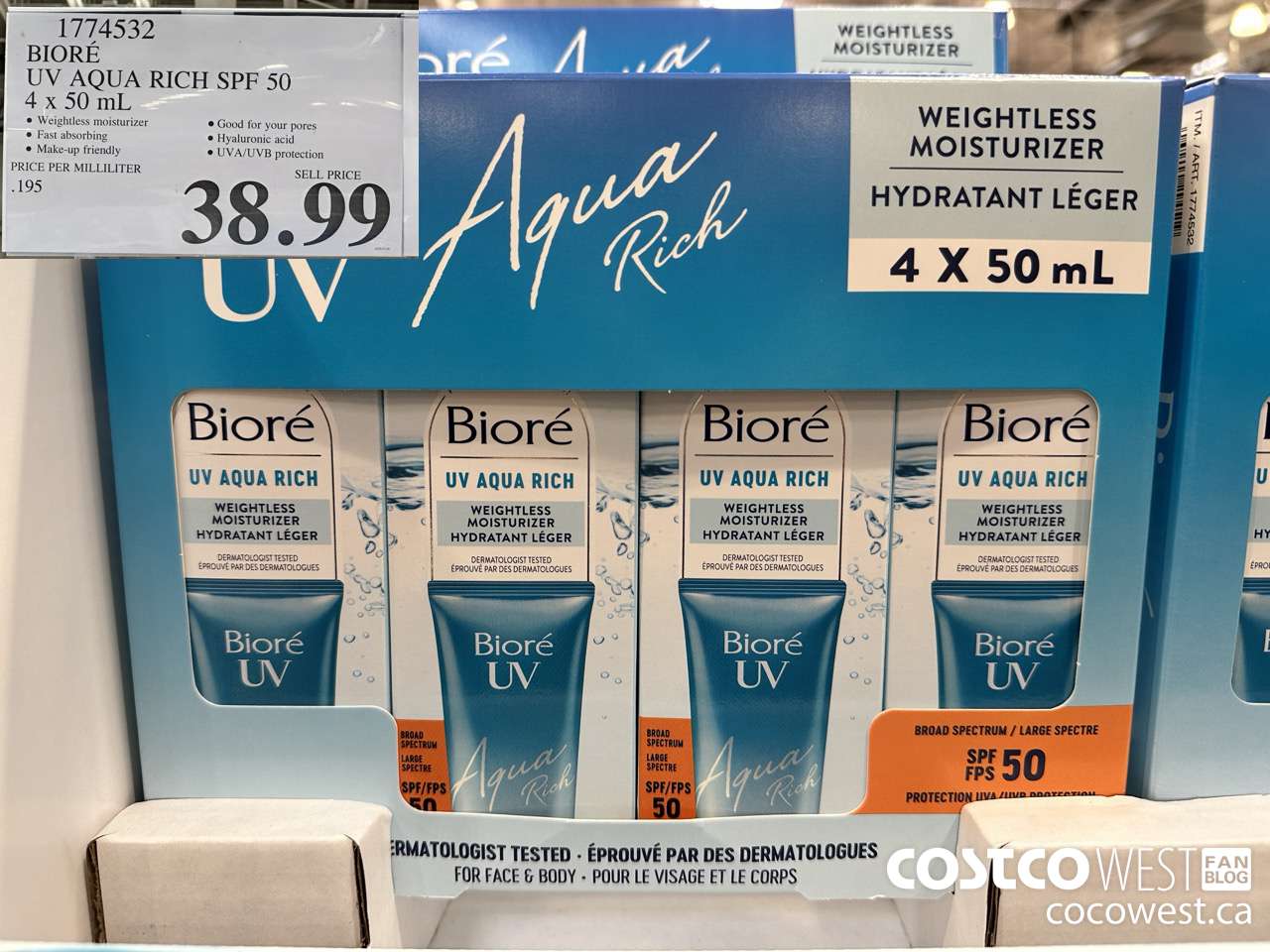 1774532 BIORE UV AQUA RICH SPF 50 4 X 50ML $38.99