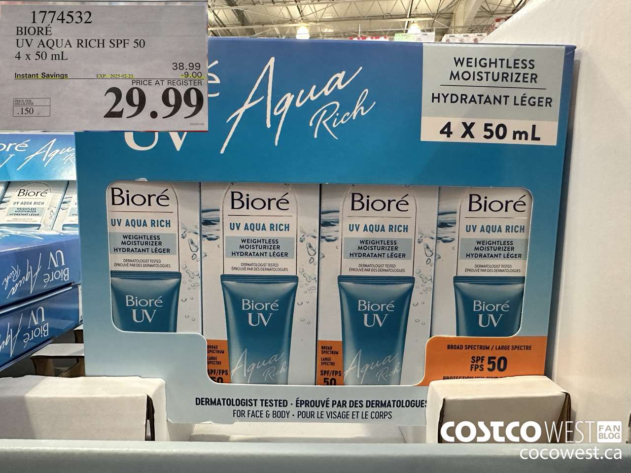 1774532 BIORE UV AQUA RICH SPF 50 4 X 50ML ($9.00 INSTANT SAVINGS EXPIRES ON 2025-02-23) $29.99