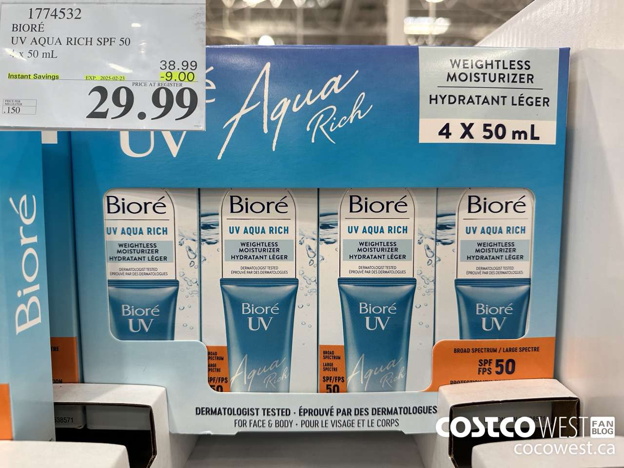 1774532 BIORE UV AQUA RICH SPF 50 4 X 50ML ($9.00 INSTANT SAVINGS EXPIRES ON 2025-02-23) $29.99