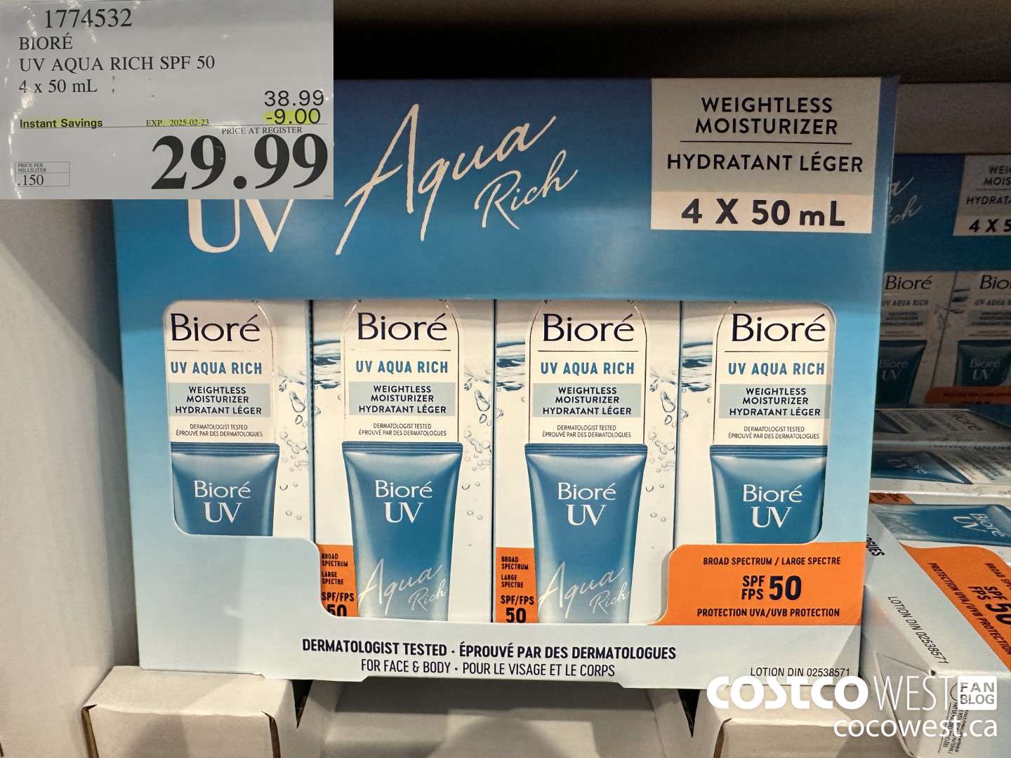 1774532 BIORE UV AQUA RICH SPF 50 4 X 50ML ($9.00 INSTANT SAVINGS EXPIRES ON 2025-02-23) $29.99
