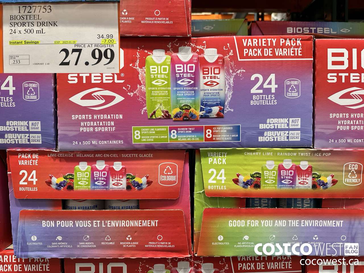 1727753 BIOSTEEL SPORTS DRINK 24 X 500 ML ($7.00 INSTANT SAVINGS EXPIRES ON 2025-01-19) $27.99