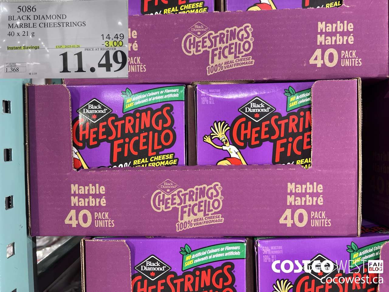 5086 BLACK DIAMOND MARBLE CHEESESTRINGS 40 x 21 g ($3.00 INSTANT SAVINGS EXPIRES ON 2025-01-26) $11.49