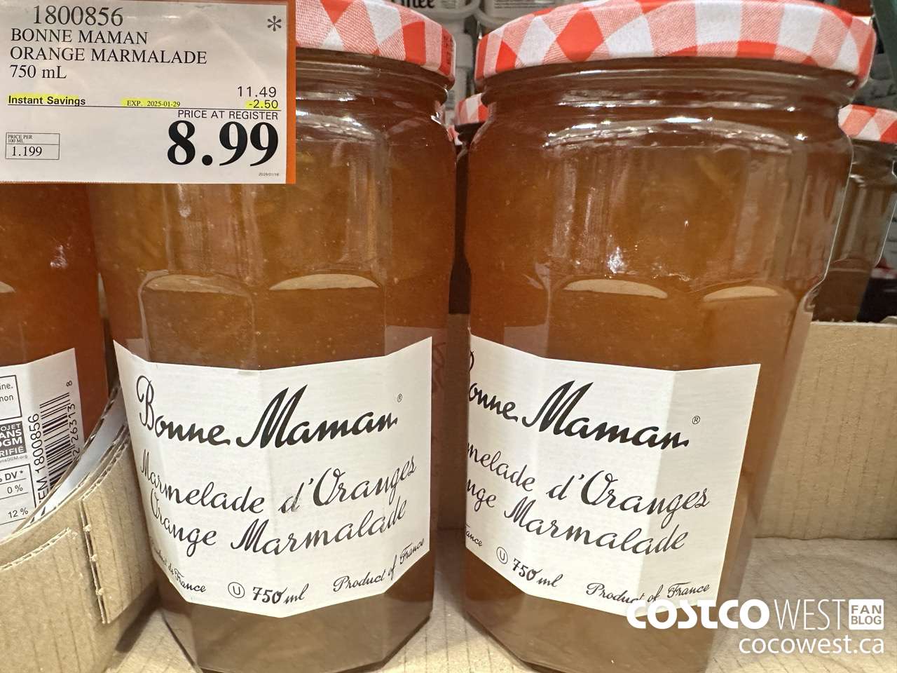 1800856 BONNE MAMAN ORANGE MARMALADE 750ML ($2.50 INSTANT SAVINGS EXPIRES ON 2025-01-29) $8.99