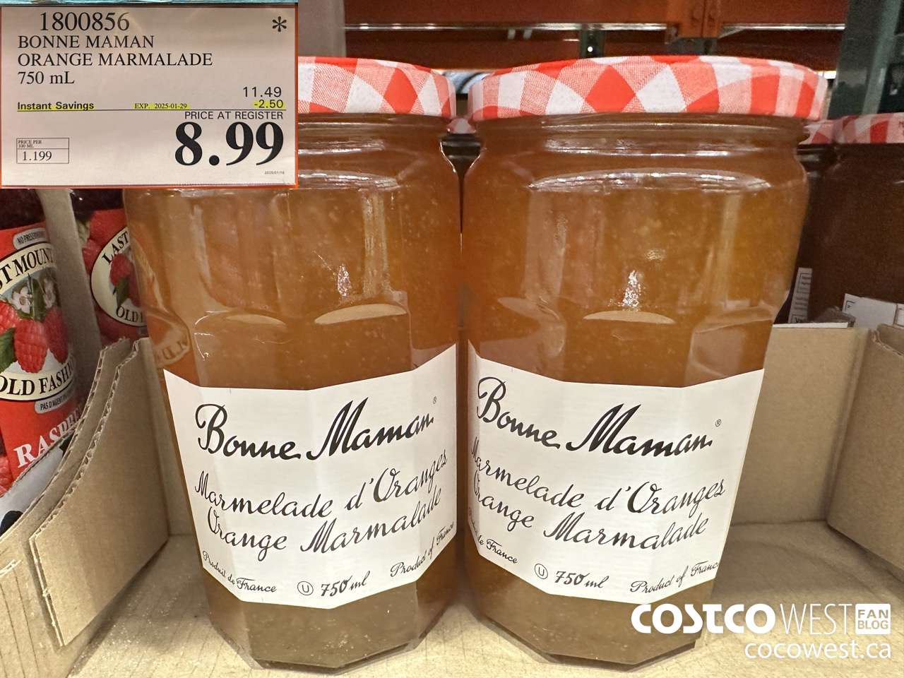 1800856 BONNE MAMAN ORANGE MARMALADE 750ML ($2.50 INSTANT SAVINGS EXPIRES ON 2025-01-29) $8.99