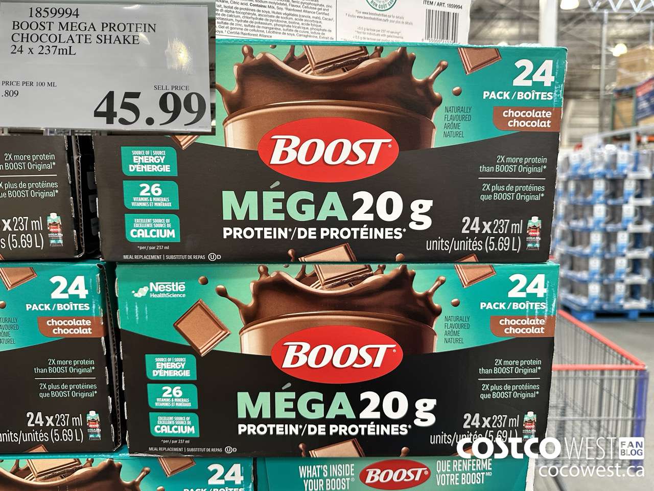 1859994 BOOST MEGA PROTEIN CHOCOLATE SHAKE 24 X 237ML $45.99
