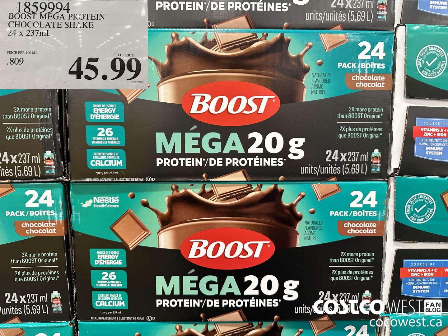 1859994 BOOST MEGA PROTEIN CHOCOLATE SHAKE 24 X 237ML $45.99