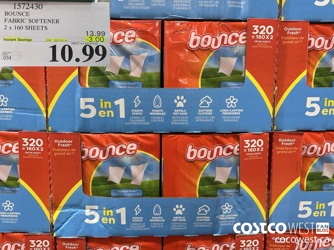 1572430 BOUNCE FABRIC SOFTENER 2 X 160 SHEETS ($3.00 INSTANT SAVINGS EXPIRES ON 2025-02-16) $10.99