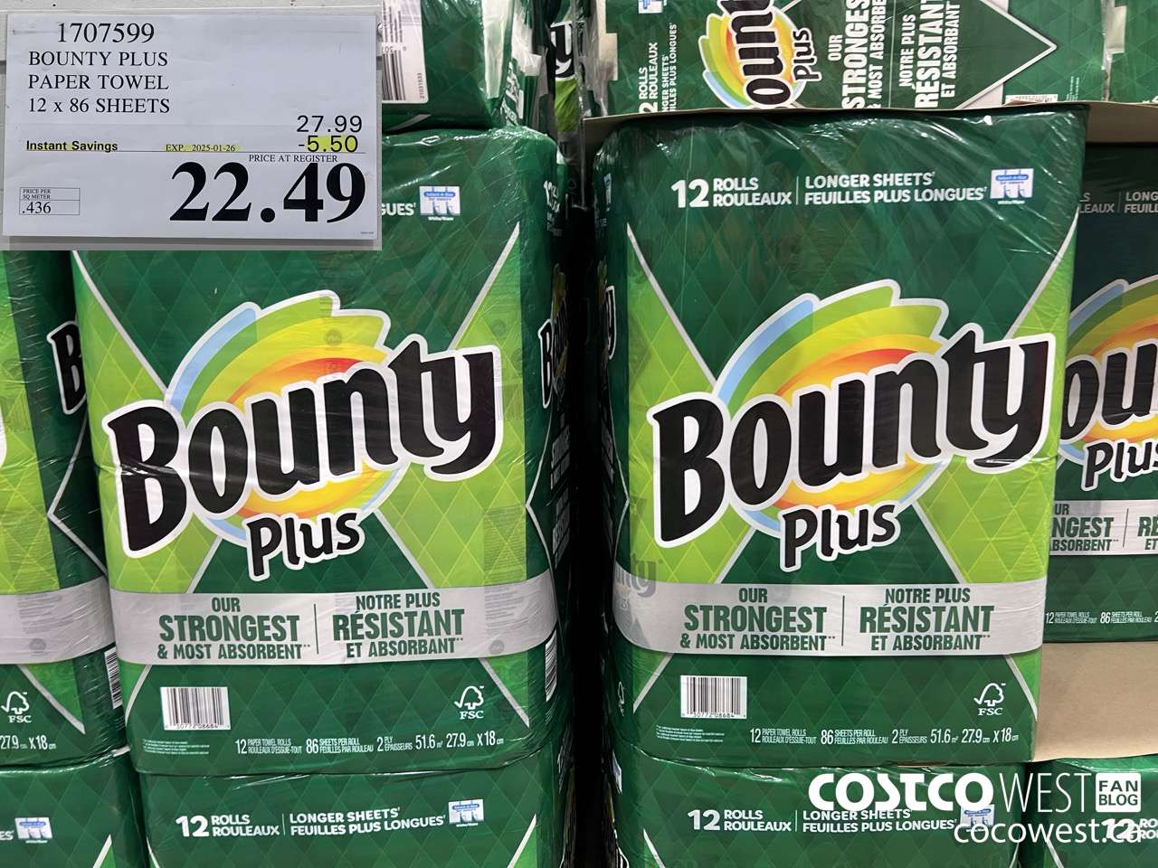 1707599 BOUNTY PLUS PAPER TOWEL 12 X 86 SHEETS ($5.50 INSTANT SAVINGS EXPIRES ON 2025-01-26) $22.49