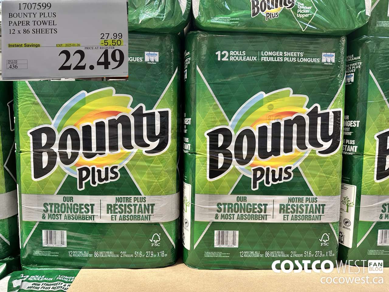 1707599 BOUNTY PLUS PAPER TOWEL 12 X 86 SHEETS ($5.50 INSTANT SAVINGS EXPIRES ON 2025-01-26) $22.49