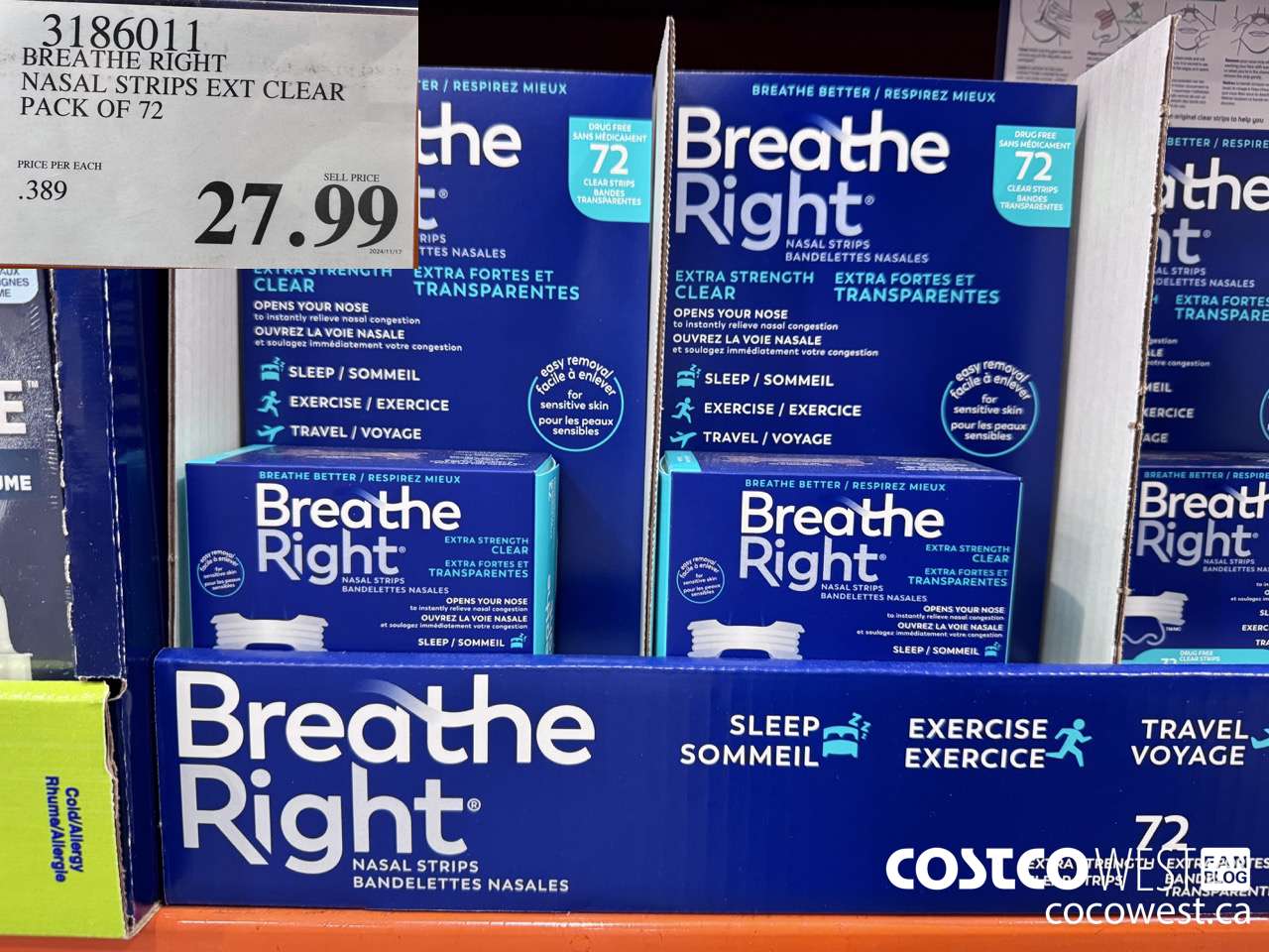 3186011 BREATHE RIGHT NASAL STRIPS EXT CLEAR PACK OF 72 $27.99