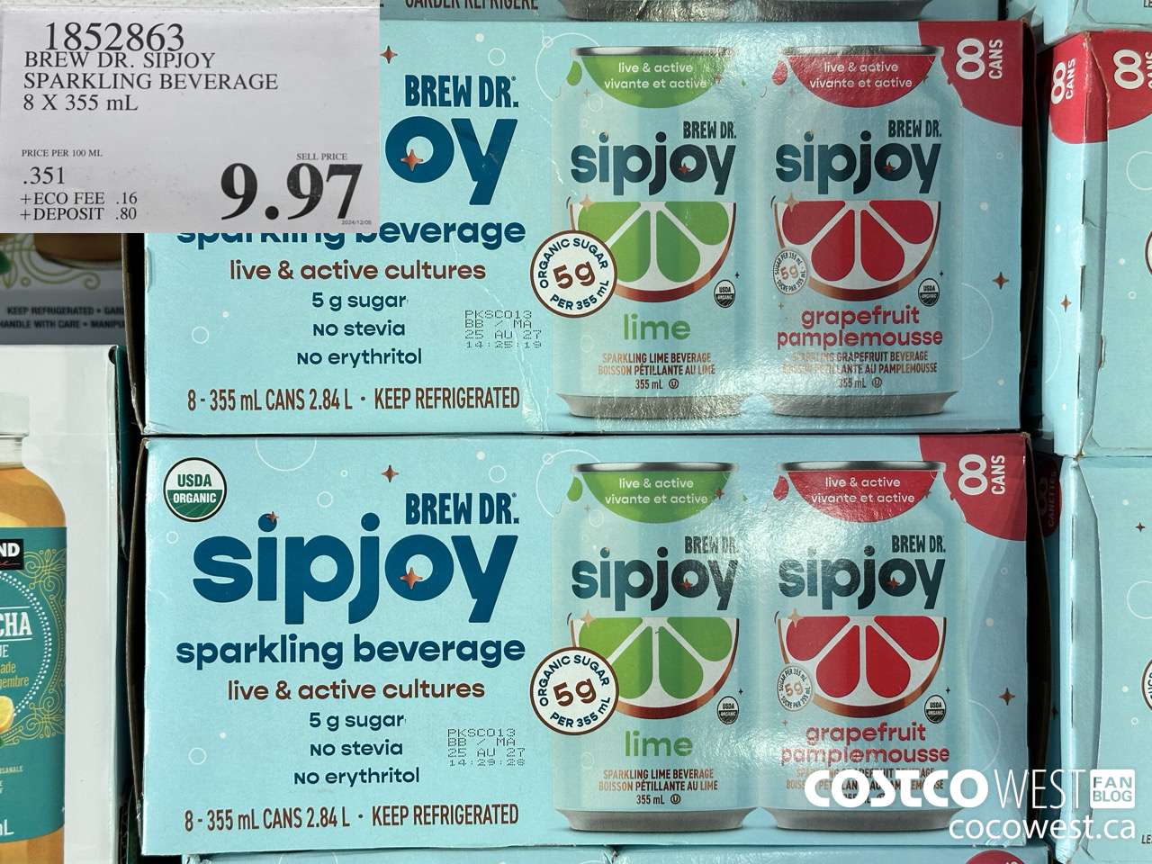 1852863 BREW DR. SIPJOY SPARKLING BEVERAGE 8 X 355ML $9.97