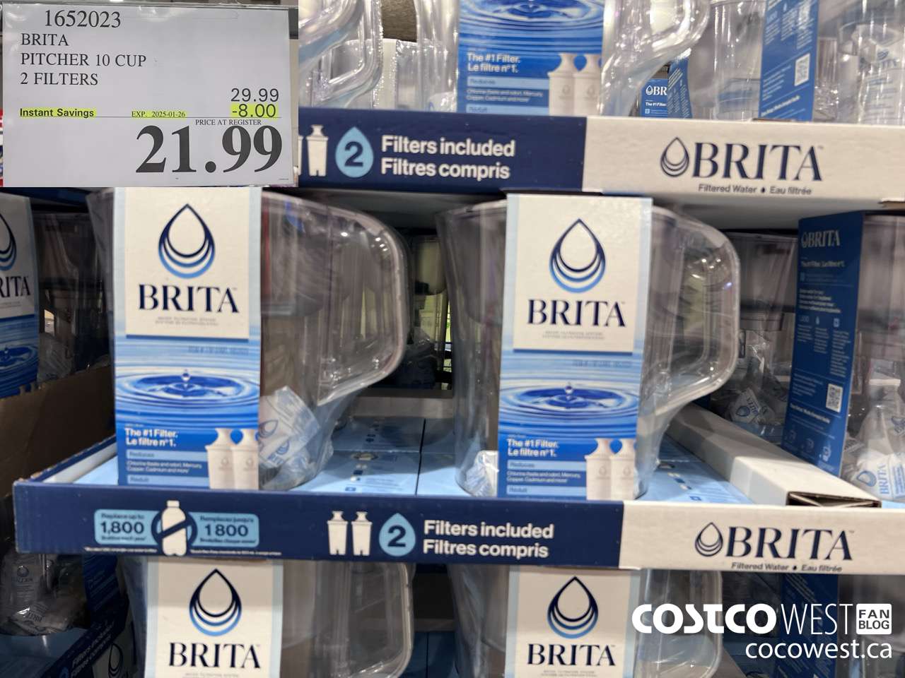 1652023 BRITA PITCHER 10 CUP 2 FILTERS ($8.00 INSTANT SAVINGS EXPIRES ON 2025-01-26) $21.99