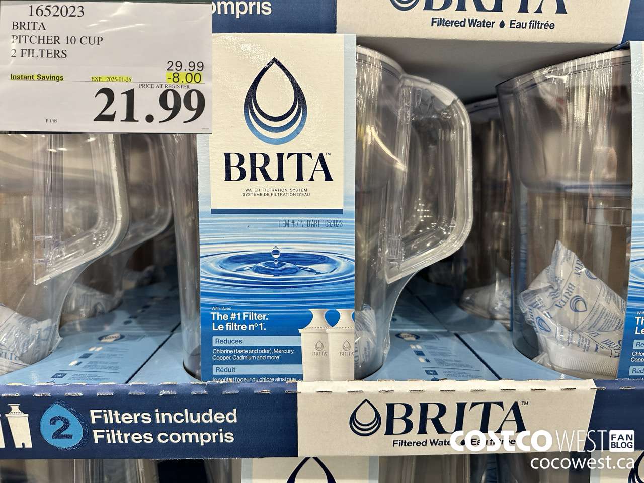 1652023 BRITA PITCHER 10 CUP 2 FILTERS ($8.00 INSTANT SAVINGS EXPIRES ON 2025-01-26) $21.99