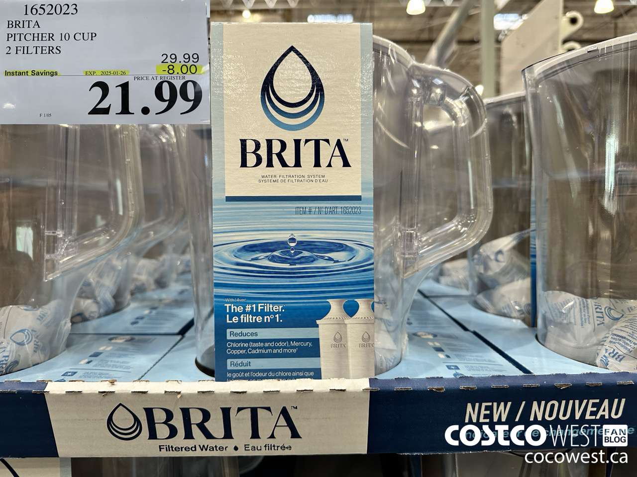 1652023 BRITA PITCHER 10 CUP 2 FILTERS ($8.00 INSTANT SAVINGS EXPIRES ON 2025-01-26) $21.99