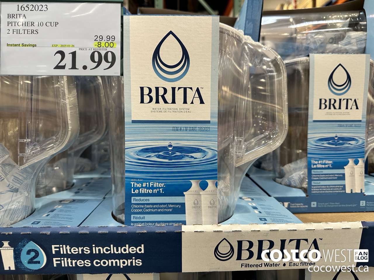 1652023 BRITA PITCHER 10 CUP 2 FILTERS ($8.00 INSTANT SAVINGS EXPIRES ON 2025-01-26) $21.99