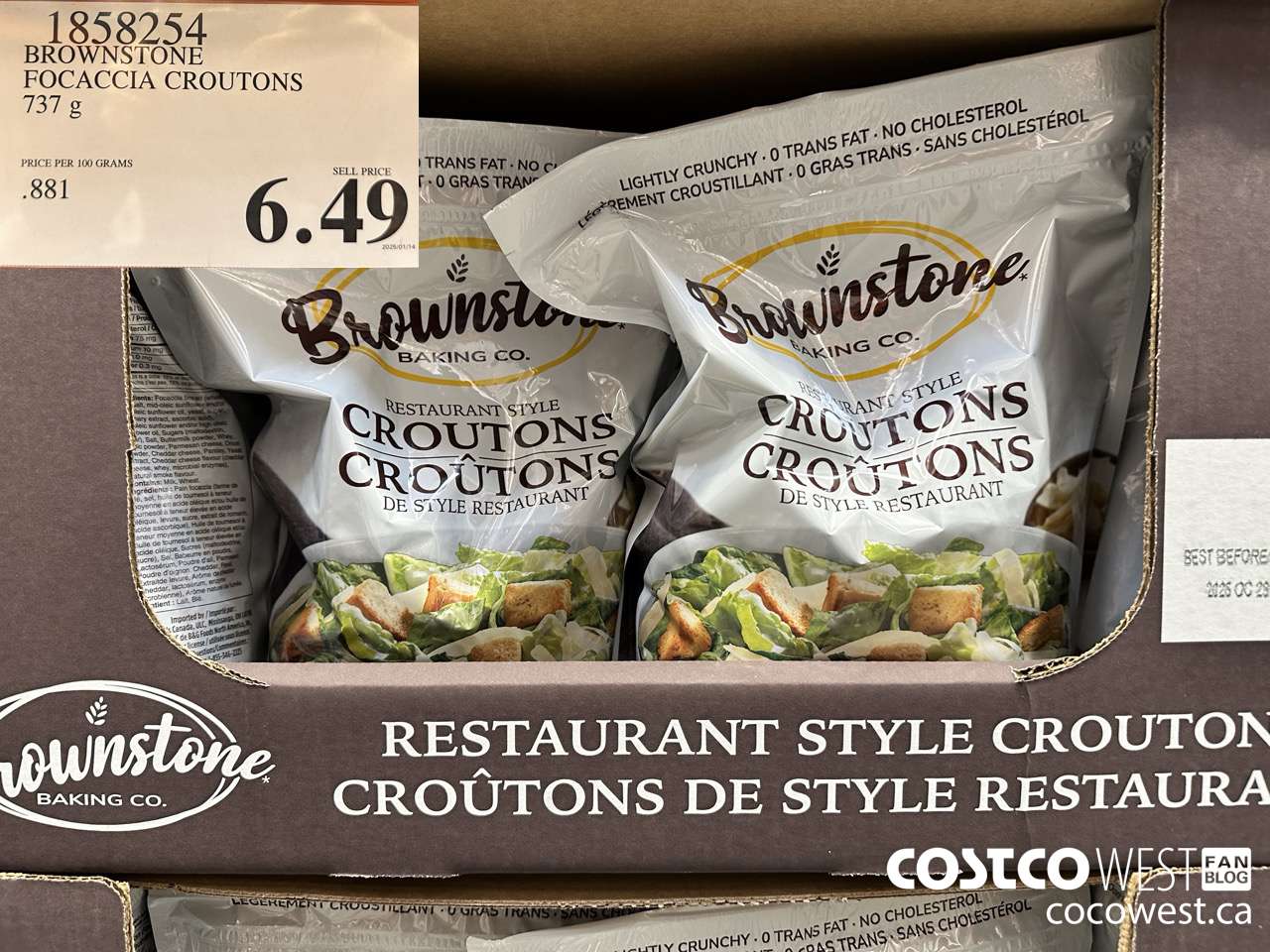 1858254 BROWNSTONE FOCACCIA CROUTONS 737G $6.49