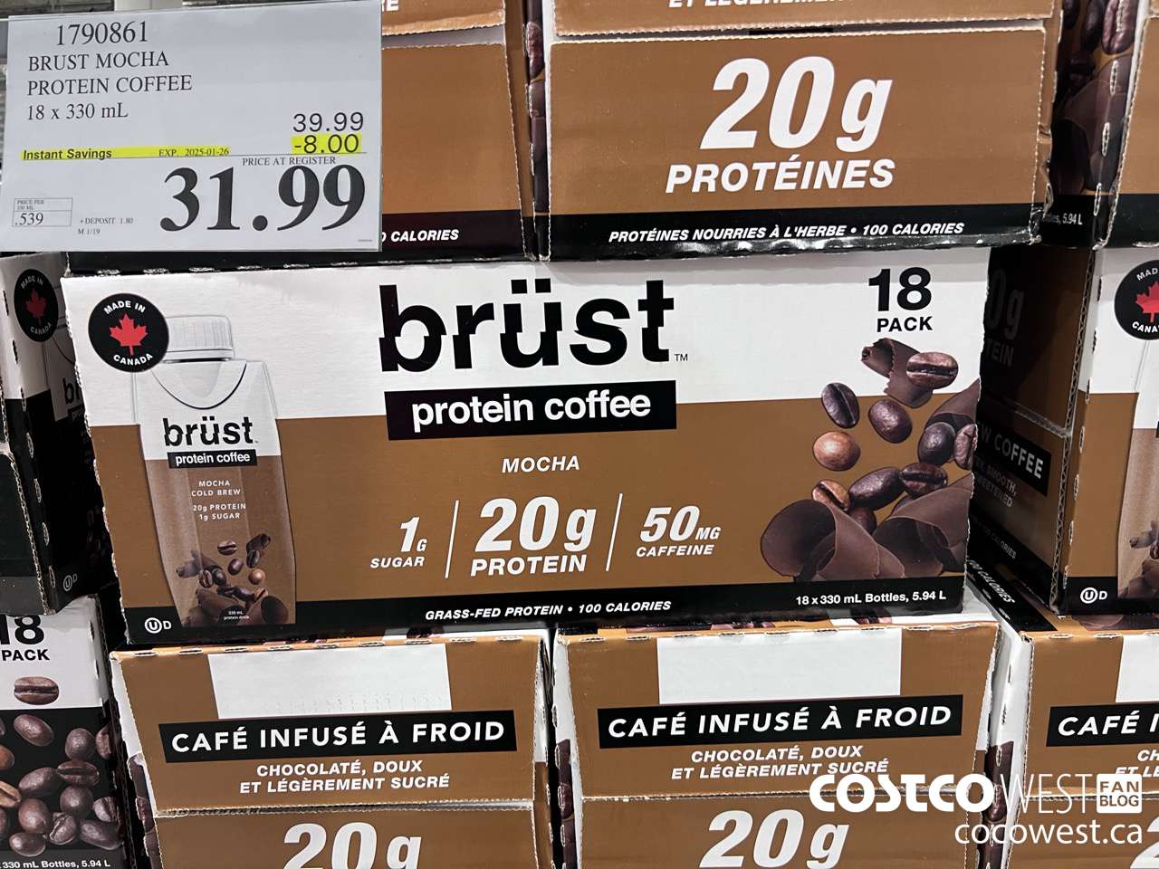 1790861 BRUST MOCHA PROTEIN COFFEE 18 X 330ML ($8.00 INSTANT SAVINGS EXPIRES ON 2025-01-26) $31.99