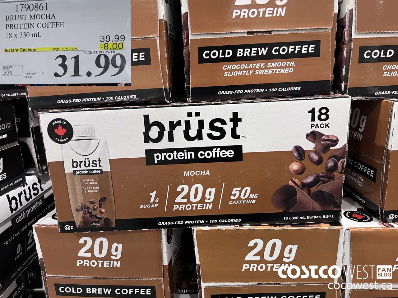 1790861 BRUST MOCHA PROTEIN COFFEE 18 X 330ML ($8.00 INSTANT SAVINGS EXPIRES ON 2025-01-26) $31.99
