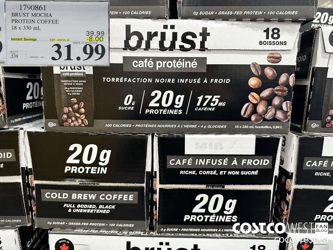 1790861 BRUST MOCHA PROTEIN COFFEE 18 X 330ML ($8.00 INSTANT SAVINGS EXPIRES ON 2025-01-26) $31.99
