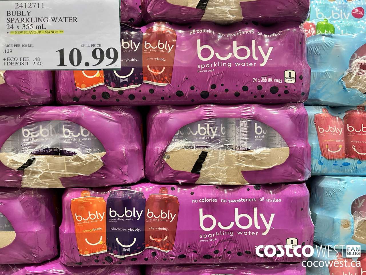 2412711 BUBLY SPARKLING WATER 24 X 355ML $10.99