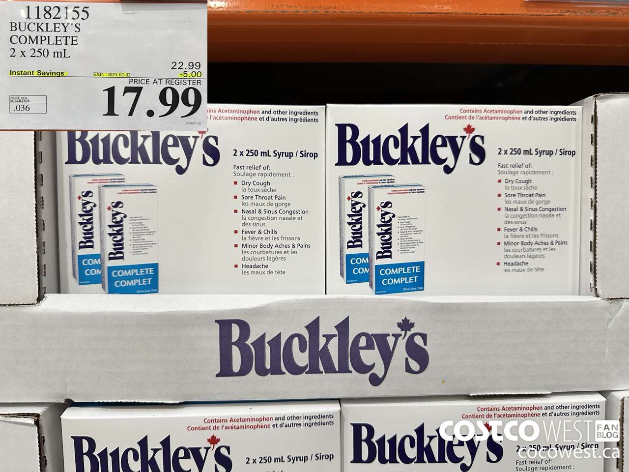 1182155 BUCKLEY'S COMPLETE 2 X 250 ML ($5.00 INSTANT SAVINGS EXPIRES ON 2025-02-02) $17.99
