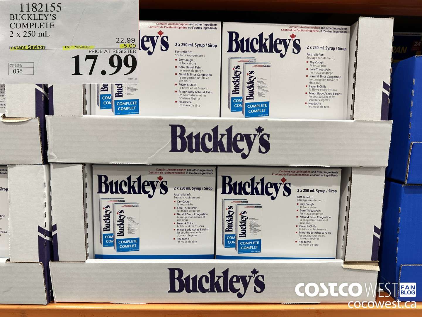 1182155 BUCKLEY'S COMPLETE 2 X 250 ML ($5.00 INSTANT SAVINGS EXPIRES ON 2025-02-02) $17.99