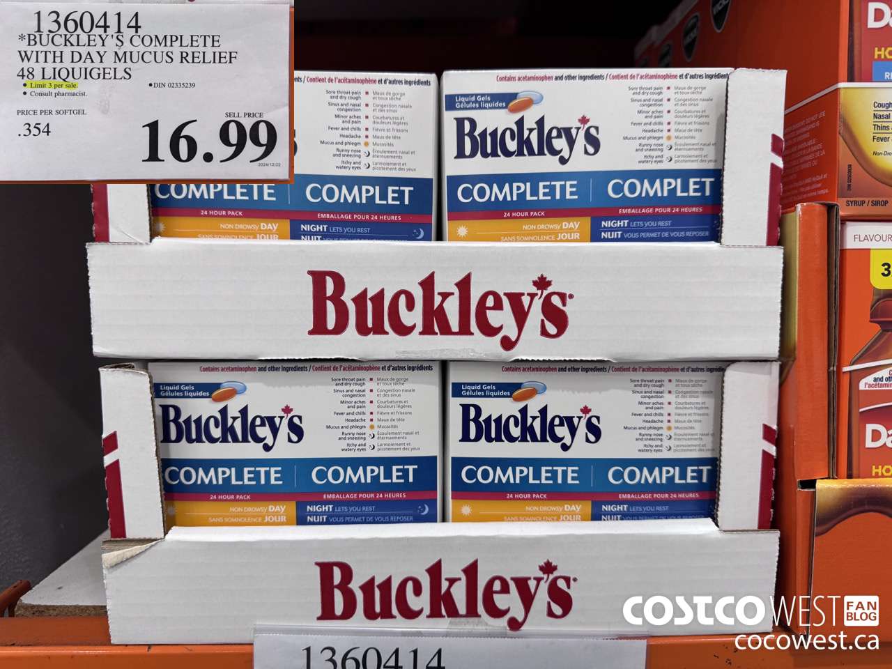 1360414 BUCKLEY'S COMPLETE WITH DAY MUCUS RELIEF 48 CAPLETS $16.99