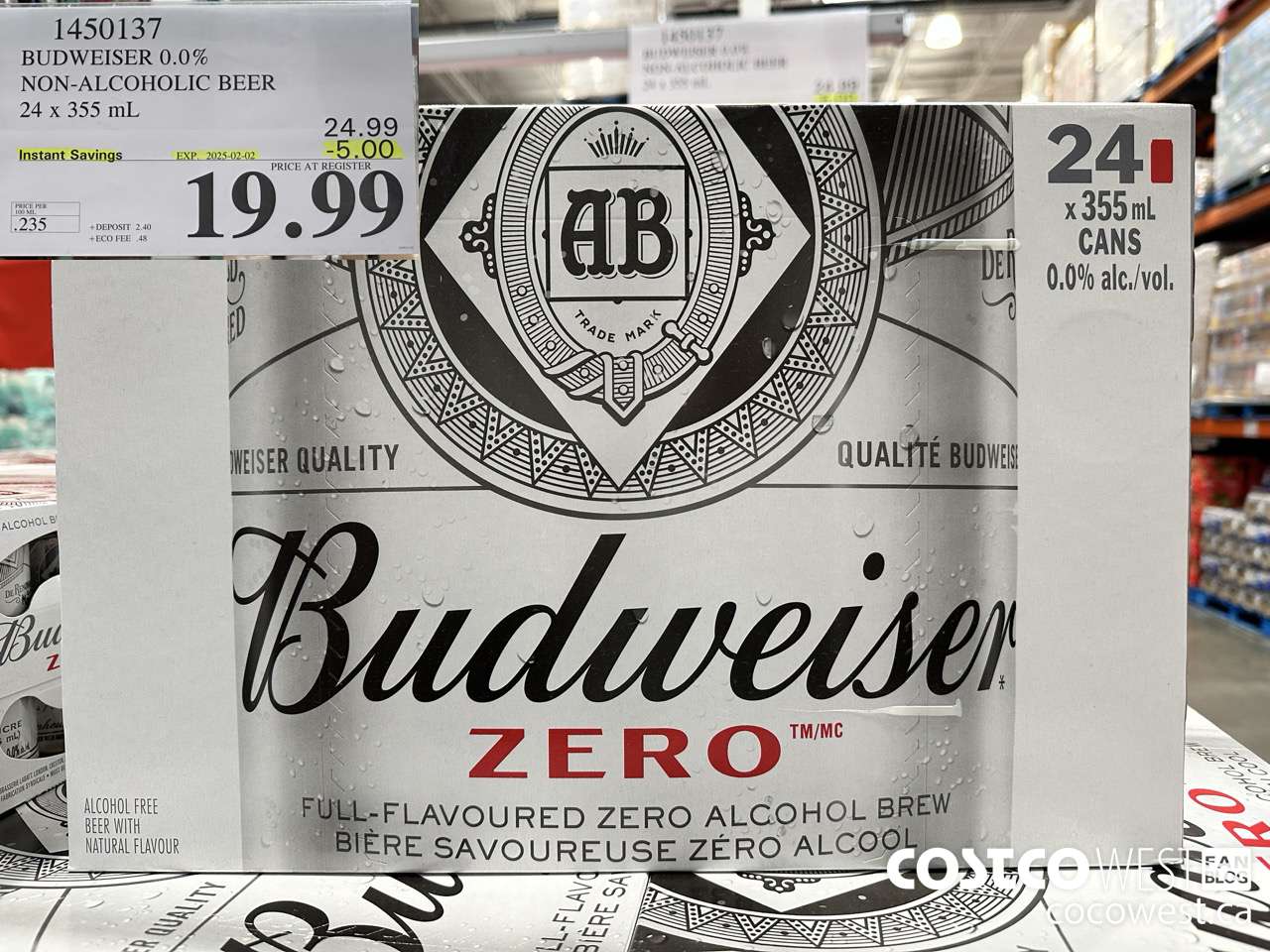 1450137 BUDWEISER 0.0% 24 x 355 mL ($5.00 INSTANT SAVINGS EXPIRES ON 2025-02-02) $19.99