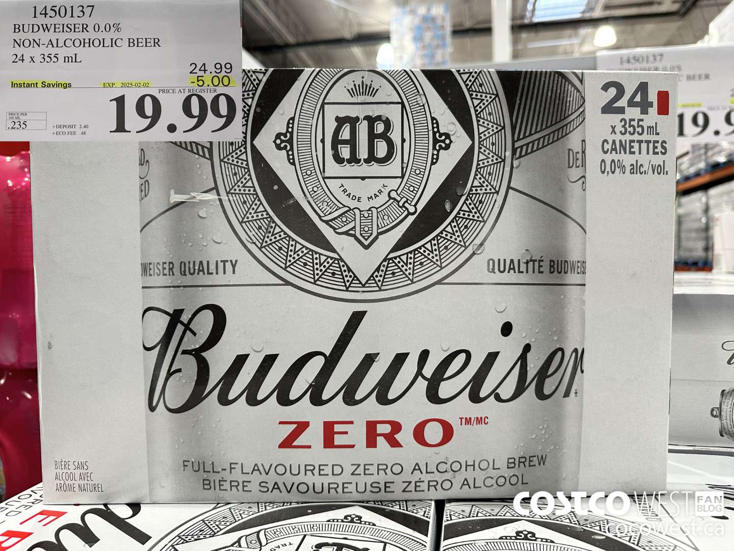 1450137 BUDWEISER 0.0% 24 x 355 mL ($5.00 INSTANT SAVINGS EXPIRES ON 2025-02-02) $19.99