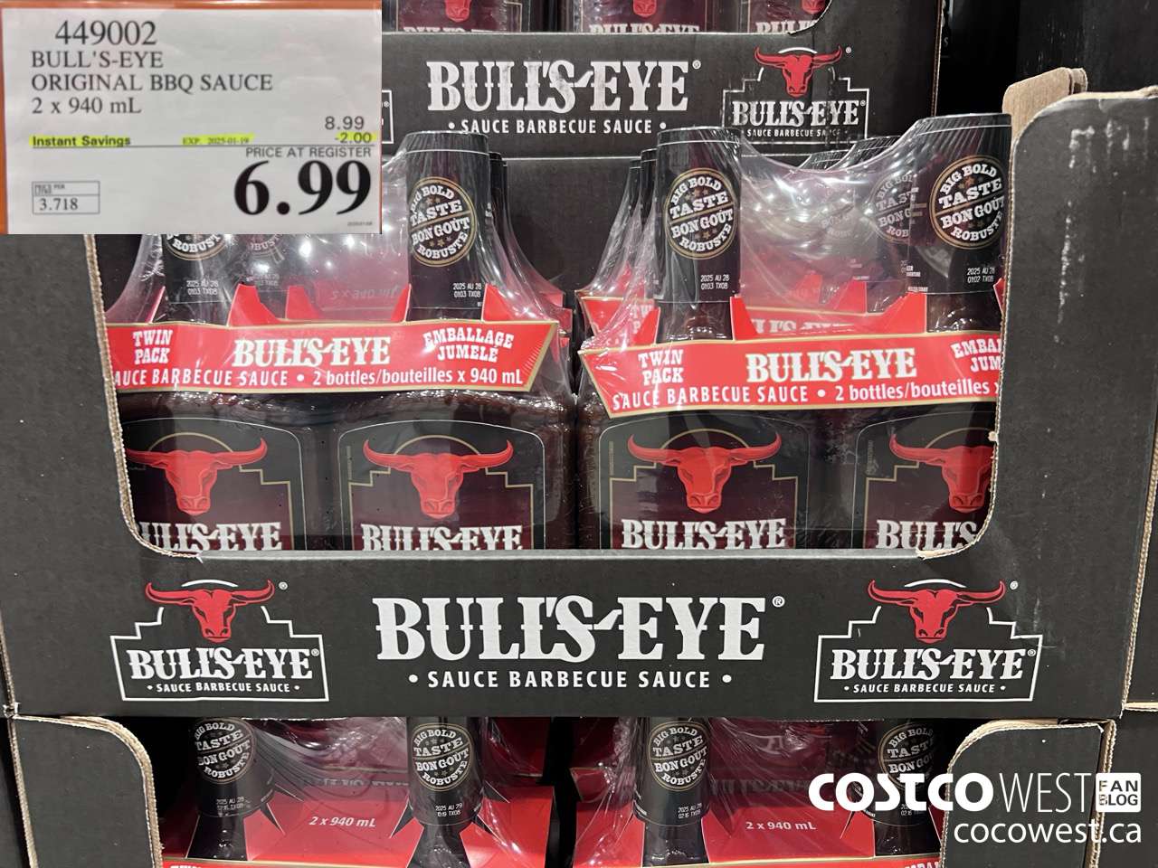 449002 BULLSEYE ORIGINAL BARBECUE SAUCE 2 X 940ML ($2.00 INSTANT SAVINGS EXPIRES ON 2025-01-19) $6.99