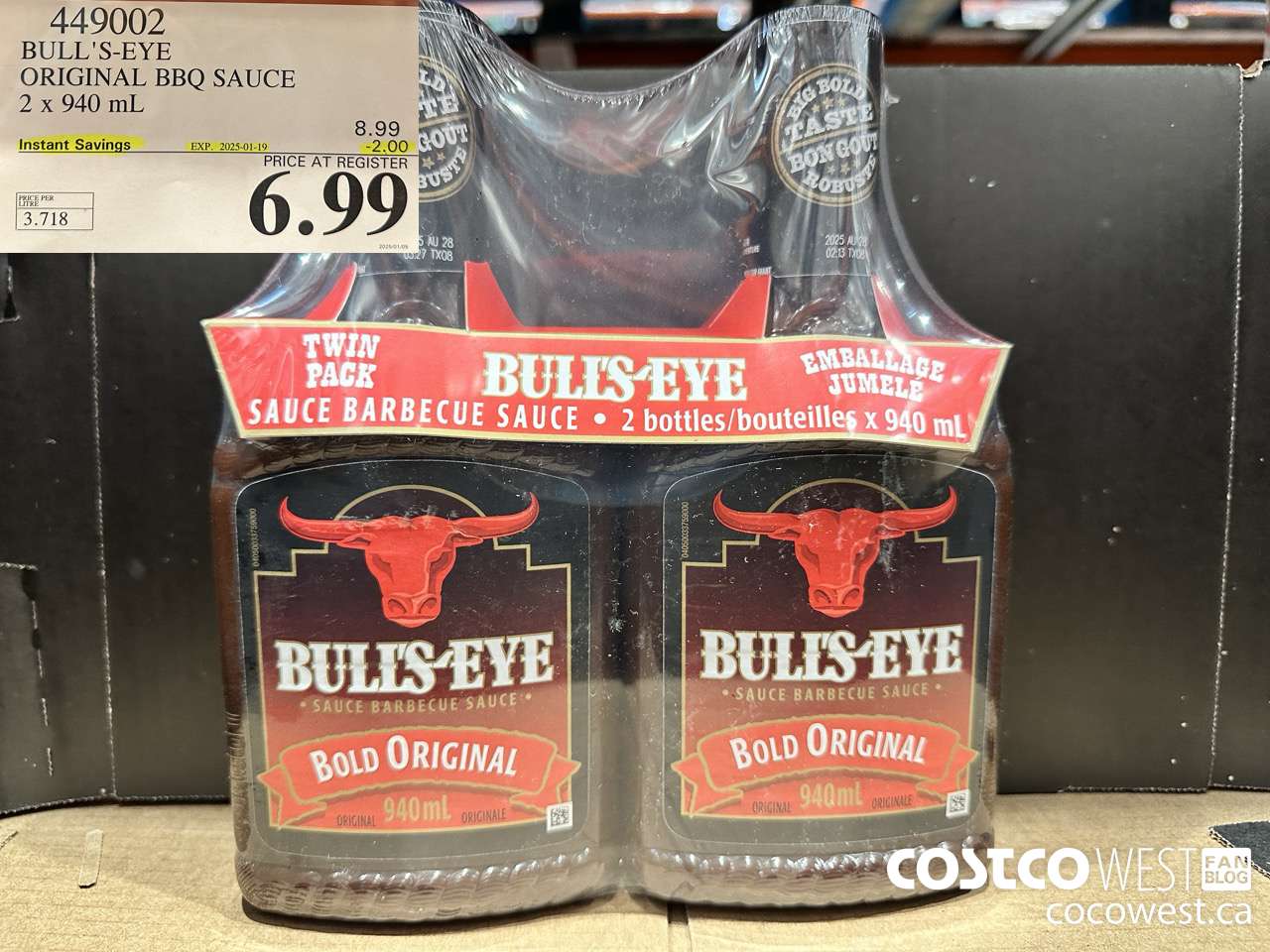449002 BULLSEYE ORIGINAL BARBECUE SAUCE 2 X 940ML ($2.00 INSTANT SAVINGS EXPIRES ON 2025-01-19) $6.99