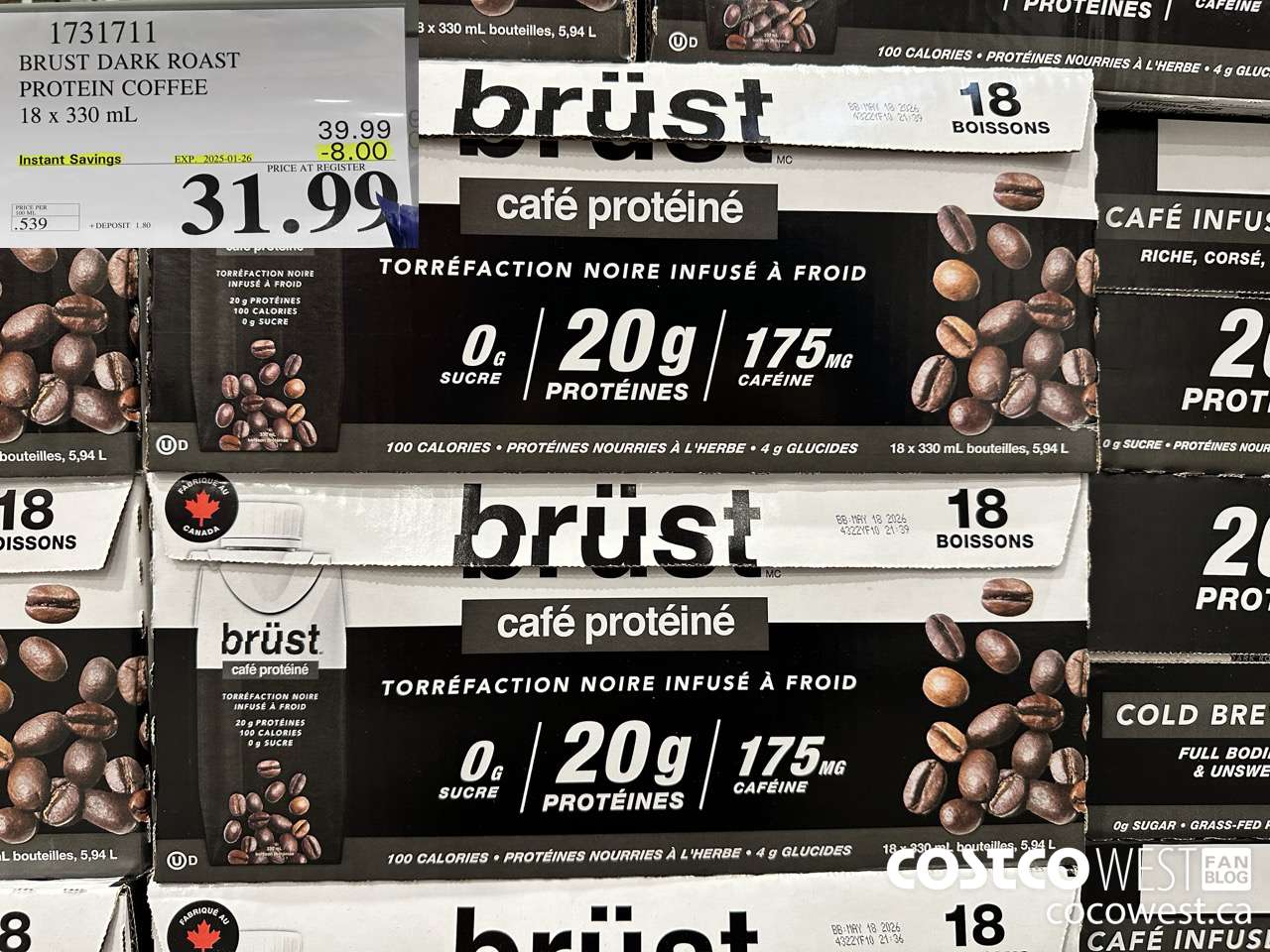 1731711 BURST DARK ROAST PROTEIN COFFEE 18 X 330ML ($8.00 INSTANT SAVINGS EXPIRES ON 2025-01-26) $31.99