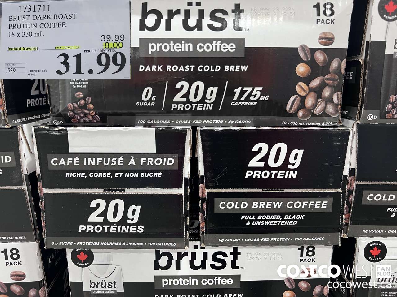 1731711 BURST DARK ROAST PROTEIN COFFEE 18 X 330ML ($8.00 INSTANT SAVINGS EXPIRES ON 2025-01-26) $31.99