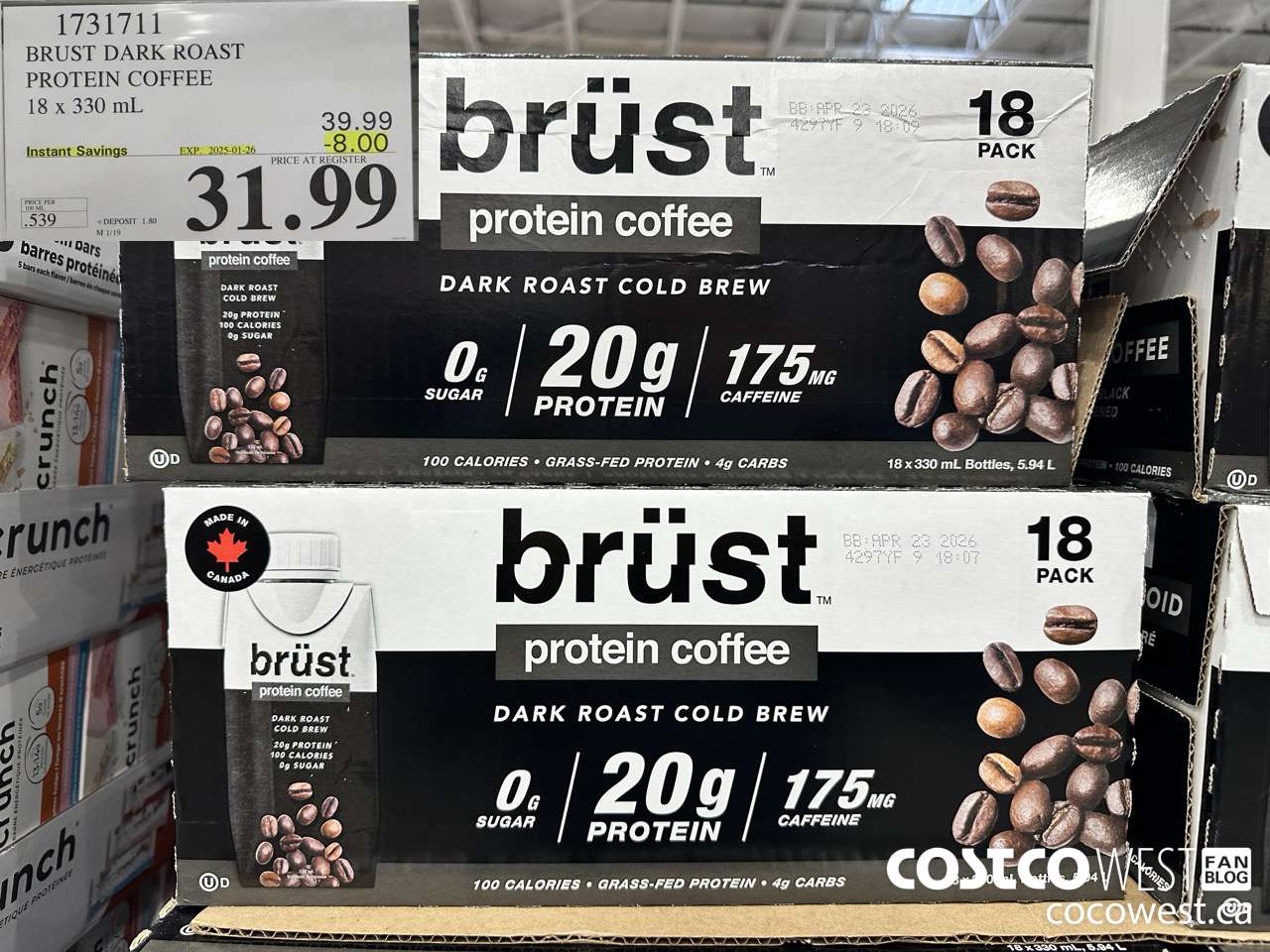 1731711 BURST DARK ROAST PROTEIN COFFEE 18 X 330ML ($8.00 INSTANT SAVINGS EXPIRES ON 2025-01-26) $31.99