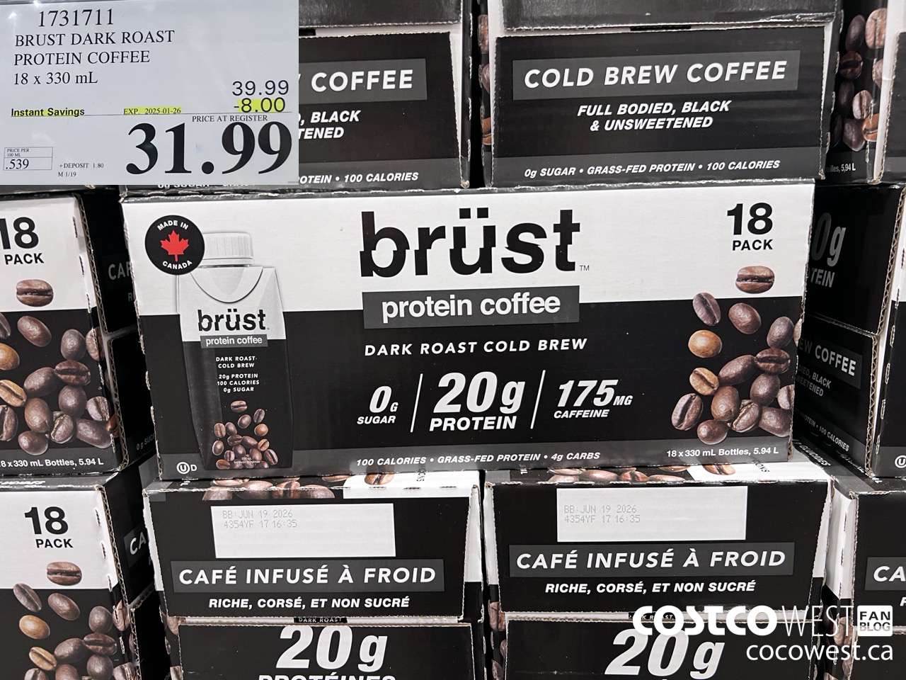 1731711 BURST DARK ROAST PROTEIN COFFEE 18 X 330ML ($8.00 INSTANT SAVINGS EXPIRES ON 2025-01-26) $31.99