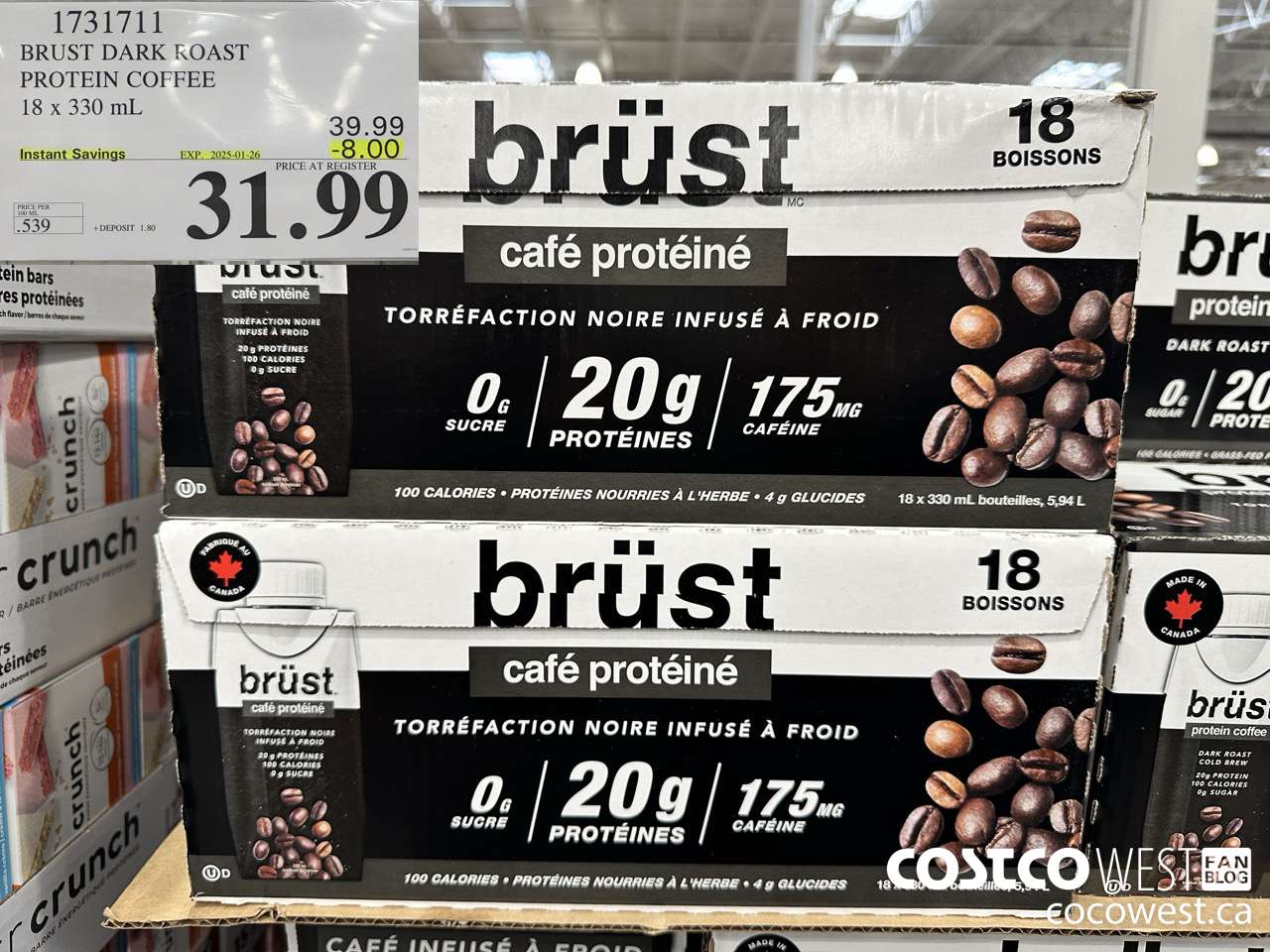1731711 BURST DARK ROAST PROTEIN COFFEE 18 X 330ML ($8.00 INSTANT SAVINGS EXPIRES ON 2025-01-26) $31.99