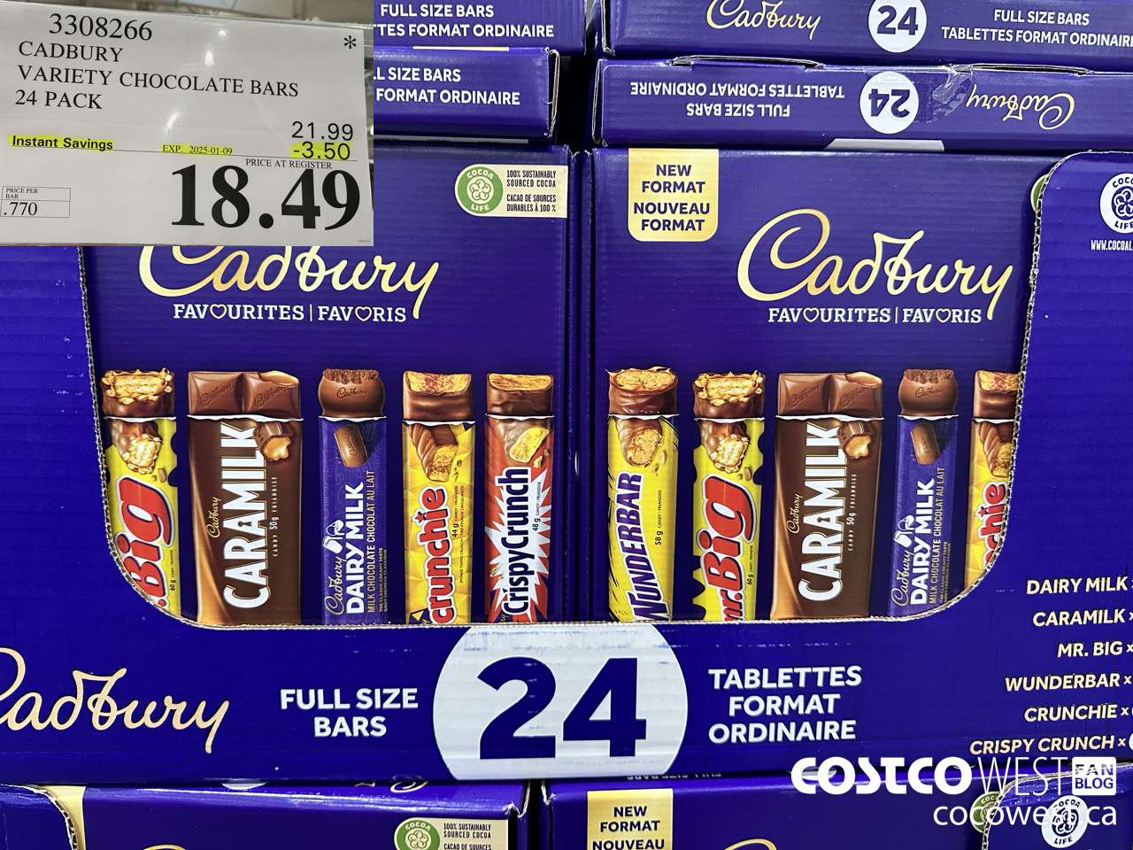 3308266 CADBURY VARIETY CHOCOLATE BARS 24 PACK ($3.50 INSTANT SAVINGS EXPIRES ON 2025-01-09) $18.49