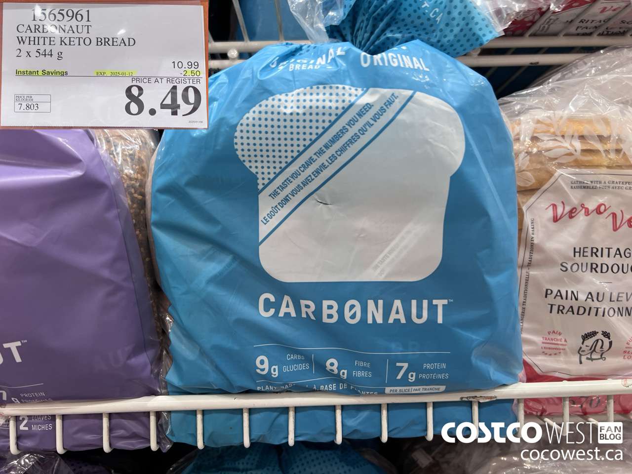 1565961 CARBONAUT WHITE KETO BREAD 2 x 544 g ($2.50 INSTANT SAVINGS EXPIRES ON 2025-01-12) $8.49